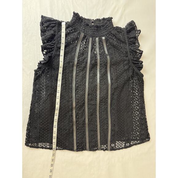 Goth Whimsigoth Witchy Lace Grunge Black Express Mock Neck Ruffle Top Medium - Picture 4 of 9